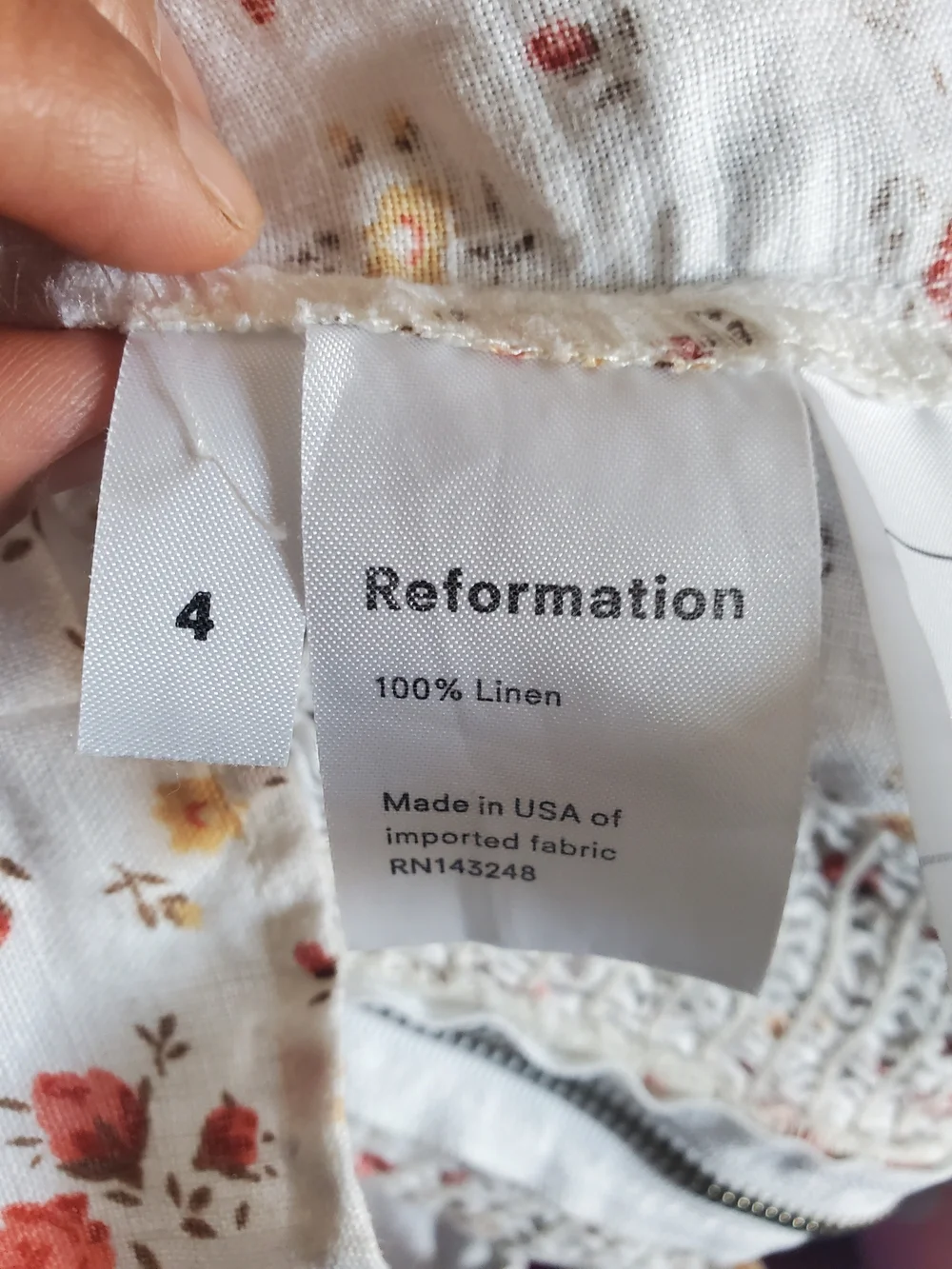 Reformation White Floral Puff Sleeve Square Neck Top Size 4.